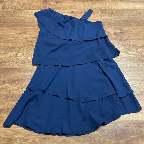 Aqua Girls Asymmetrical Solid Blue Tiered Layered Dress Size 16 Extra Large - Picture 2 of 4